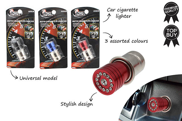 CAR CIGARETTE LIGHTER 3 ASST COLRS