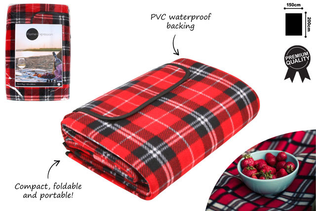 PICNIC RUG TARTAN WITH PVC BACKING 200 X 150CM