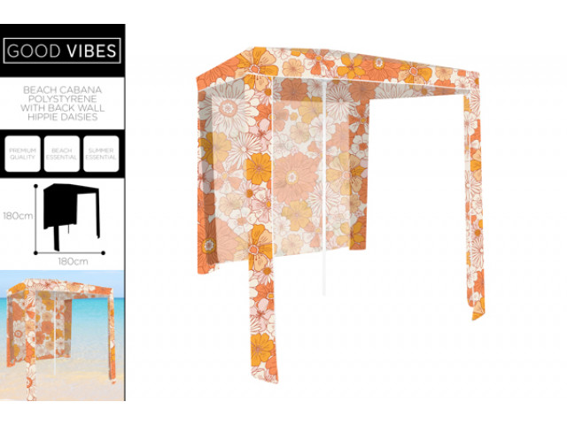 BEACH CABANA POLYESTR W BACK WALL HIPPIE DAISIES 180X180CM