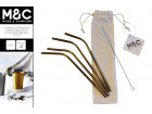 4PK CURVED SS STRAWS IN CARRY BAG WITH CLEANING BRUSH GOLD
