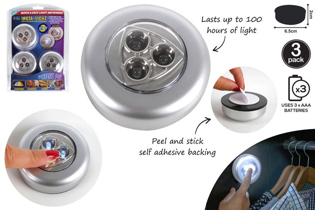 BATTERY OPERATE PEEL STICK 3PK LED LIGHTS 30X8CM